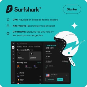 Surfshark Starter | VPN, Alternative ID, CleanWeb | Windows/Mac/Linux/Androis/iOS | Starter | 12 Meses | Código de activación