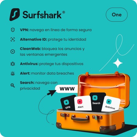 Surfshark Starter | VPN, Alternative ID, CleanWeb | Windows/Mac/Linux/Androis/iOS | Starter | 12 Meses | Código de activación