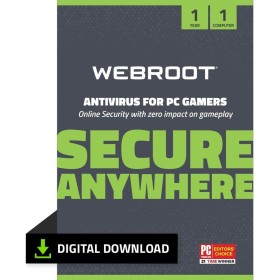 WEBROOT Antivirus for PC Gamers 2024 | Optimizador del rendimiento del sistema | 1 dispositivo | 1 año | Windows | Código de