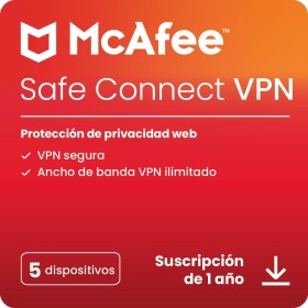 McAfee Safe Connect VPN para 5 dispositivos 2025 | 12 meses | Protege tu privacidad web con una VPN | Descarga digital