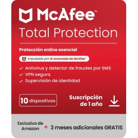 McAfee Total Protection para 10 dispositivos 2025 |15-Meses | VPN segura,el software de seguridad incluye antivirus, gestor de