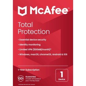 McAfee Total Protection 2023 | 1 dispositivo | Software antivirus de seguridad en Internet | VPN ilimitada | 1 año de