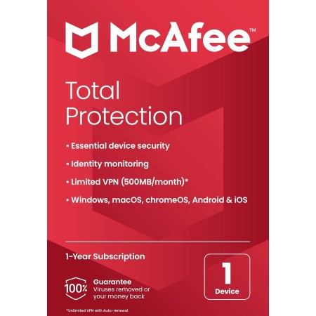 McAfee Total Protection 2023 | 1 dispositivo | Software antivirus de seguridad en Internet | VPN ilimitada | 1 año de