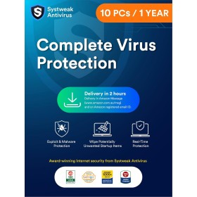 Systweak Antivirus - Software para Windows - 10 PC, 1 año, protección en tiempo real, protección completa, firewall y seguridad