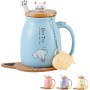 MengCat Taza Gato Linda Taza de café de cerámica con Tapa，Cuchara, Novedad Copa de la mañana Té Leche Navidad Jarra Regalo 380ML