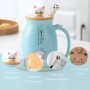 MengCat Taza Gato Linda Taza de café de cerámica con Tapa，Cuchara, Novedad Copa de la mañana Té Leche Navidad Jarra Regalo 380ML