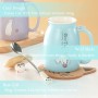 MengCat Taza Gato Linda Taza de café de cerámica con Tapa，Cuchara, Novedad Copa de la mañana Té Leche Navidad Jarra Regalo 380ML