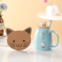 MengCat Taza Gato Linda Taza de café de cerámica con Tapa，Cuchara, Novedad Copa de la mañana Té Leche Navidad Jarra Regalo 380ML