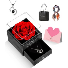 GOICC Rosa Eterna Natural Preservada San Valentin Regalos Originales con Collar para Mujer Novia Caja Regalo Aniversario para