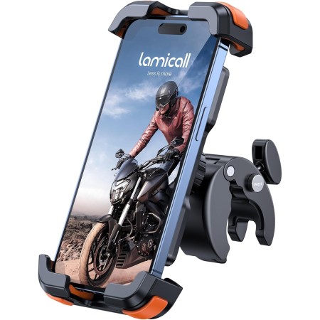 Lamicall Soporte Móvil Bicicleta, Soporte Móvil Moto - 360°Rotación, Liberación con un Botón, Soporte Teléfono Bici para iPhone