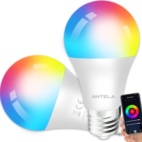 ANTELA Bombilla Inteligente LED E27 Wifi 9W Compatible Con Google Home/Alexa, Bombilla RGB(2700K-6500K) Luces Colores Regulable,