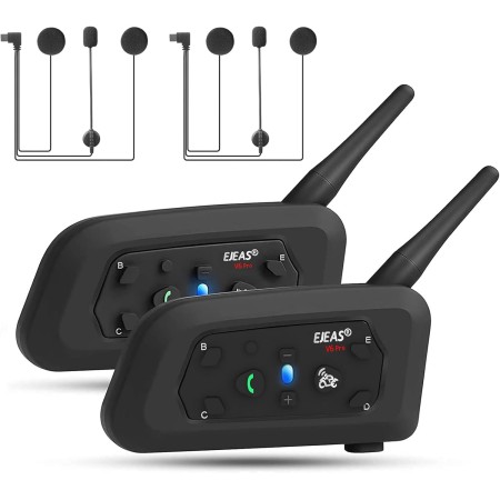 EJEAS V6 Pro+ Intercomunicador Casco Moto Mejorado, Sistema de Comunicación de Intercom de Casco de Motocicleta Bluetooth 5.1,