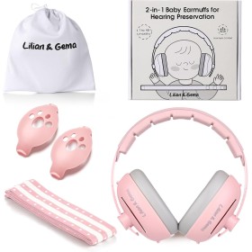 Lilian&Gema 2 en 1 Cascos Bebe Antiruido-Protectores auditivos para bebés，Diadema Ajustable, Antideslizante y sin