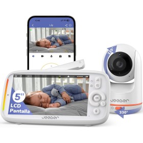 jeeber 2K/3MP Camara Vigilancia Bebe con App Movil, 5" IPS Pantalla, Rotación de 360 ​​Grados, Visión Nocturna en