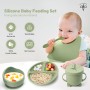 BEE POWERFUL Vajilla Bebe Silicona - Platos Bebe, Plato Bebe Ventosa, Vajilla Infantil, Plato Antivuelco Bebe, Cubiertos Bebe,