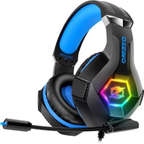 Cascos Gaming, Auriculares Gaming con Micrófono Rotatorio, Luz RGB, Premium Stereo, Orejeras Ligero Cómodo, para PS4 PS5 Xbox PC