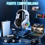 Cascos Gaming, Auriculares Gaming con Micrófono Rotatorio, Luz RGB, Premium Stereo, Orejeras Ligero Cómodo, para PS4 PS5 Xbox PC