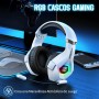 Cascos Gaming, Auriculares Gaming con Micrófono Rotatorio, Luz RGB, Premium Stereo, Orejeras Ligero Cómodo, para PS4 PS5 Xbox PC