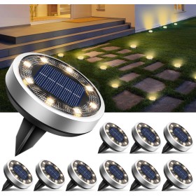 btfarm 10 Paquetes Luces Solares LED Exterior Jardin Suelo, 8 LED Luz Solar Exterior Jardin, IP65 Impermeable Lamparas Solares