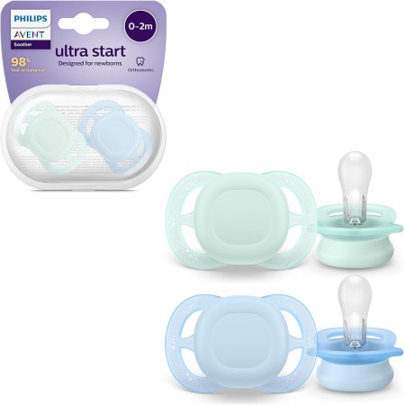 Philips Avent Ultra Start, chupetes anatómicos diseñados para recién nacidos de 0 a 2 meses, tetina simétrica de silicona, sin