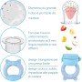 Faburo 2pcs Chupete Fruta Bebe + 9pcs Tetinas de Silicona(3 * 3), Alimentador Antiahogo Bebe, Innovador Chupete de Frutas