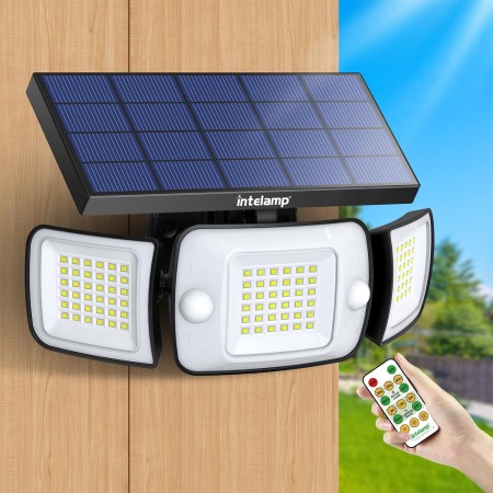 intelamp Focos Exterior Solares, 6000mAh Doble Sensor 270°Iluminación Sensor de Movimiento, 6500K, IP65 Luz Solar Exterior