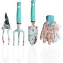 MQFORU Kit Jardineria, 4 Piezas Herramientas de Jardinería, Set Jardineria para Mujeres, Tijeras de Podar, Guantes, Paleta,