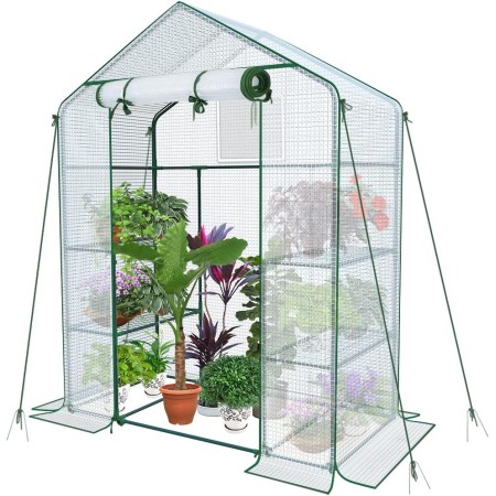 VOUNOT Invernadero de Jardín 143x73x195 cm Vivero Casero Plantas Cultivo con Puerta Enrollable y Ventana, Invernadero Huerto