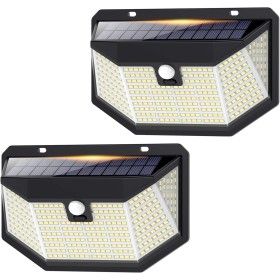 iPosible Luz Solar Exterior [2 Paquete] 300LED Súper Brillante Focos Led con Mejorado Sensor de Movimiento, IP65 Impermeable 3