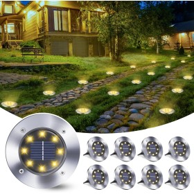 Qedertek Luz Solar Jardin 8 LED 8 Pack de Tierra, Lampara Exterior IP65 Impermeable Blanco Cálido para Césped, Patio, Camino,