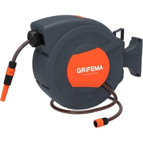 GRIFEMA, G301-15 Carrete de Manguera de Jardín Automático, Enrollador de Manguera de Pared de 15 m con Rotación de 180 grados,