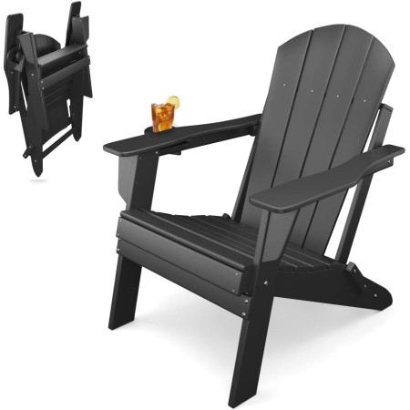 Sleek Space Adirondack Folding Chair for Garden, Patio or Deck - Arm Rests and Cup Holder - Lightweight, Weatherproof - Stylish,