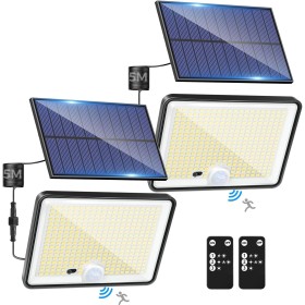 LOTMOS 2 Paquete Luz Solar Exterior Jardin, 342LED/Mando a Distancia Focos Led Exterior Solares Sensor De Movimiento, IP65