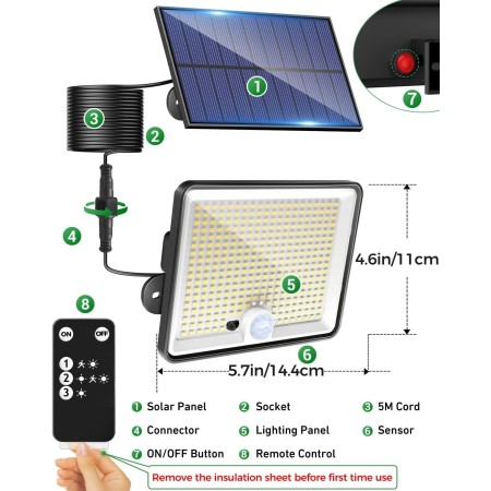 LOTMOS 2 Paquete Luz Solar Exterior Jardin, 342LED/Mando a Distancia Focos Led Exterior Solares Sensor De Movimiento, IP65