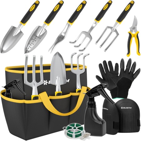 BLOSTM Juego de Herramientas Jardineria - Kit Jardineria de 11 Piezas, Kit de Jardinería Adultos Resistentes con Bolsa de