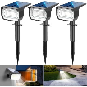 LOTMOS [72 LED/3 Piezas Luces Solares Exterior Jardin Impermeable IP67 Focos, Lampara para