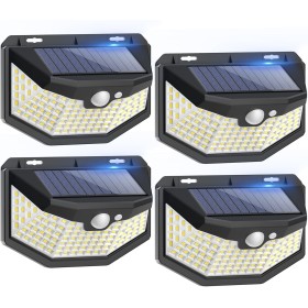 Focos LED Exterior Solares con Sensor de Movimiento IP67 Impermeable Luz Solar, Lampara con Múltiples Superficies Iluminadas