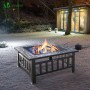 VOUNOT Brasero Exterior para Jardín y Terraza, 3 en 1 Metal Fire Pit, Pozo de Fuego con Protector de Chispas, 81 x 81 x 45 cm