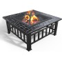 VOUNOT Brasero Exterior para Jardín y Terraza, 3 en 1 Metal Fire Pit, Pozo de Fuego con Protector de Chispas, 81 x 81 x 45 cm