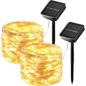 2 PacksLuces Solares LED Exterior Jardín, 17M 150LED Guirnaldas Luces Exterior Solar, 8 Modos de Luz a Prueba de Agua Cadena de