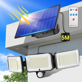 Luces Solares LED Exterior Jardin,224LED/4Modos Focos LED Exterior Solares,3 Cabezas 300°Luz Solar Exterior Jardin,IP65