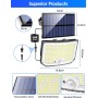 Luces Solares LED Exterior Jardin,224LED/4Modos Focos LED Exterior Solares,3 Cabezas 300°Luz Solar Exterior Jardin,IP65