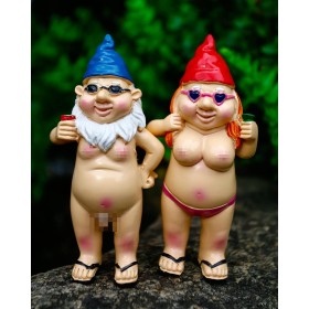 2 gnomos divertidos de jardín desnudos, adornos de gnomos de jardín traviesos para exteriores, decoración de césped para