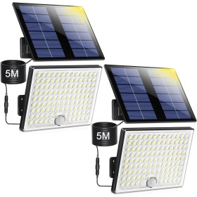 Realky Lampara Solar Exterior con Sensor de Movimiento, Foco 113 LEDs 2000mAh 4 Modes, Luz Potente LED para Jardin con Cable de