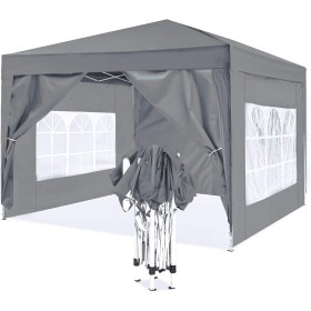 ISE Carpa de Jardín de 3 x 3 m Plegable, Cenador Robusto Impermeable, Garden Tent Resistente al Agua con 4 Paredes Laterales