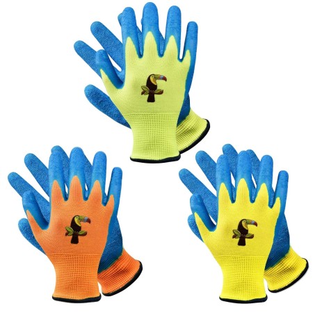 Donfri 3 pares de guantes de jardinería para niños guantes de trabajo guantes de seguridad 9-12 años, bricolaje, tareas diarias,