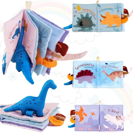 Richgv Libros Bebes Juguetes Bebes 0-3-6-12 Meses, Dinosaurio Libros Sensorial Suave de Actividades para Bebes, Regalos Juguetes