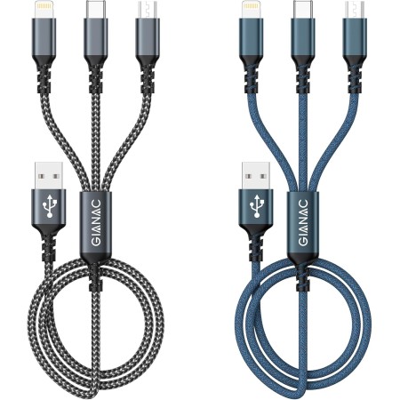 Multi Cable de Carga [2Pack 1.2M] 3 en 1 Multi USB Cargador Cable Nylon Cable USB con Micro USB Tipo C Lightning de Cargador