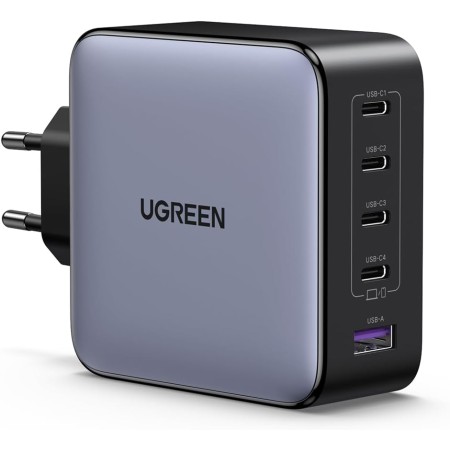 UGREEN Nexode Cargador de 5 Puertos 100W, Adaptador de Corriente GaNInfinity de Carga Rápida USB C Compatible con iPhone 16 15