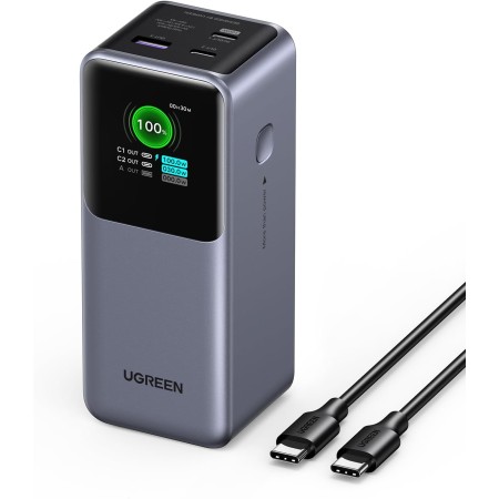 UGREEN Nexode Power Bank 20000mAh 130W, Cargador Portátil con 2 USB C y 1 Tipo A Batería Externa con Pantalla, Compatible con